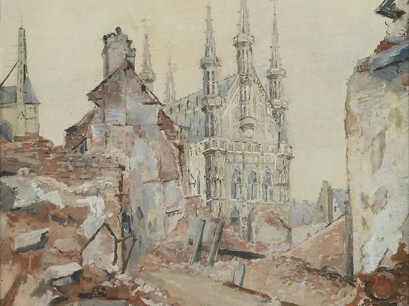 1862-Adolf Van Elstraete - Veduta del Grote Markt a Lovanio nel 1914